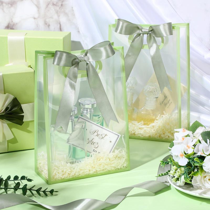 12 Pcs Valentine's Day Clear Plastic Gift Bag with Ribbon Transparent Gift Bag Wedding Gift Bag Reusable Gift Wrap Tote Waterproof Present Individual Packaging Bag for Wedding Bridal Birthday Baby Shower Summer Christmas Party