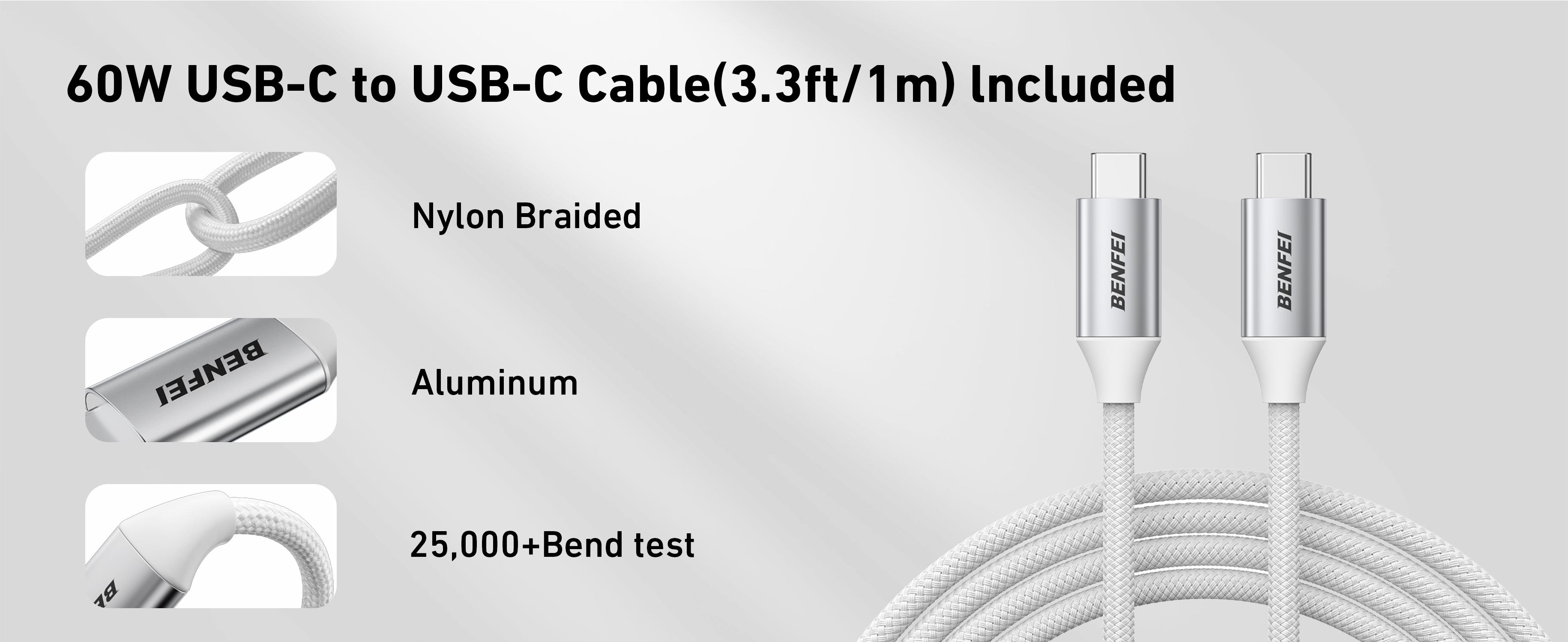 BENFEI USB C Charger, 20W GaN Wall Charger Compatible with iPhone 16/16 Pro/Pro Max/iPad Pro with 60W 3ft USB-C Cable