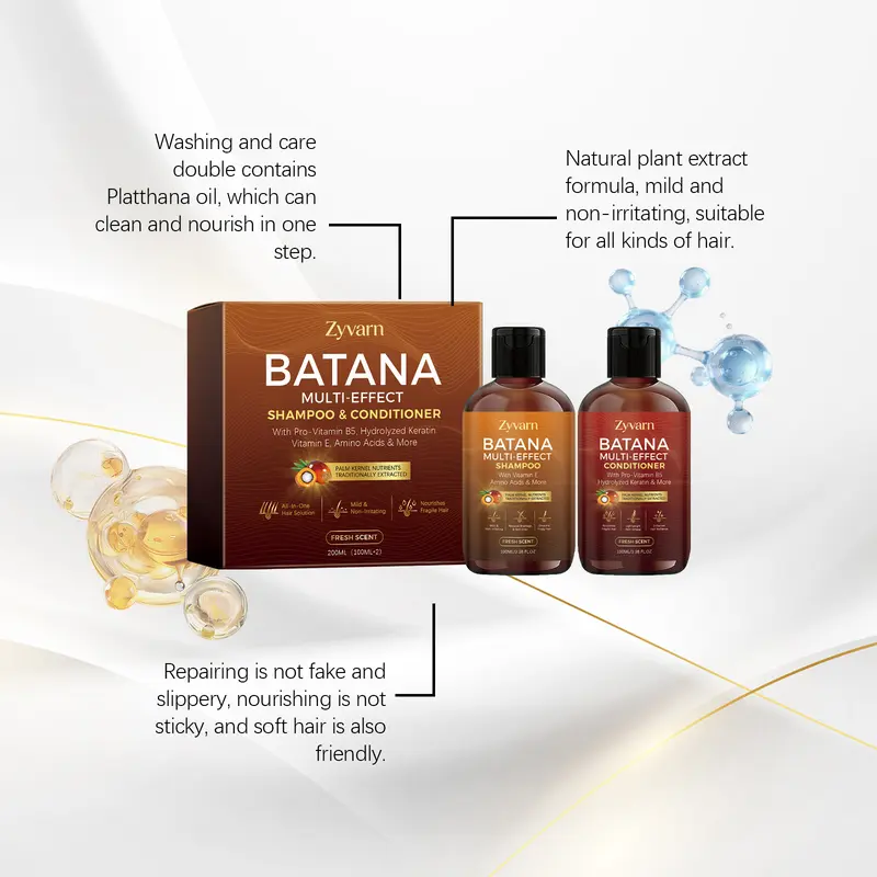Shower Set - Batana Oil Shampoo & Conditioner - 8 in 1 Organic Hair & Scalp Care Nourishing Scalp Set - Hair Growth, Moisturizing, Anti Frizz, Strengthening- Repair Shampoo Conditioner Hair Care Products (2 x 100 mL)