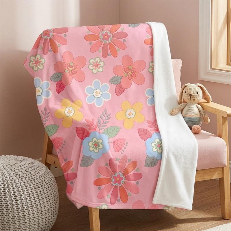 1pcs Flannel Pink Floral Throw Blanket, Soft and Cozy Sofa Blanket, Warm Home Bedroom Dorm Room Office Bedding, Multifunctional All Season Gift, Valentine's Day Gift