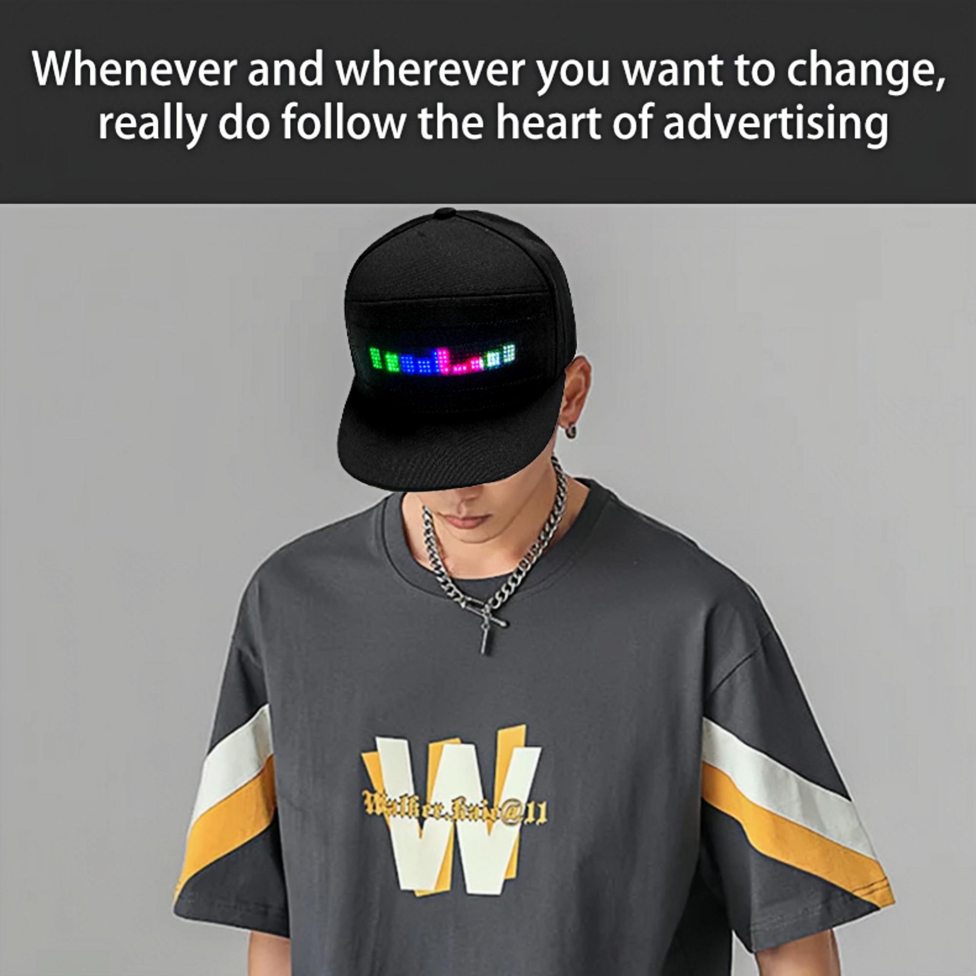LED Hat with Customizable Image & Text, Bluetooth-compatible Controlled LED Display, Perfect for Parties, Advertisements, Festive Celebrations, Customizable Hats