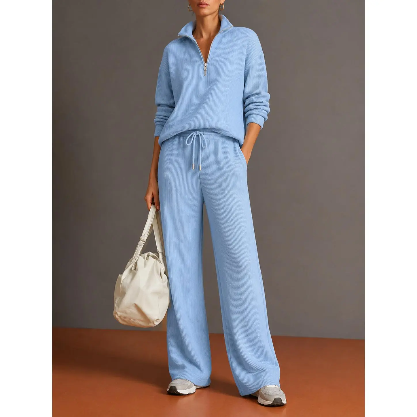 2026 women's new autumn and winter sports suit half turtleneck zipper sweatshirt wide leg pants suit