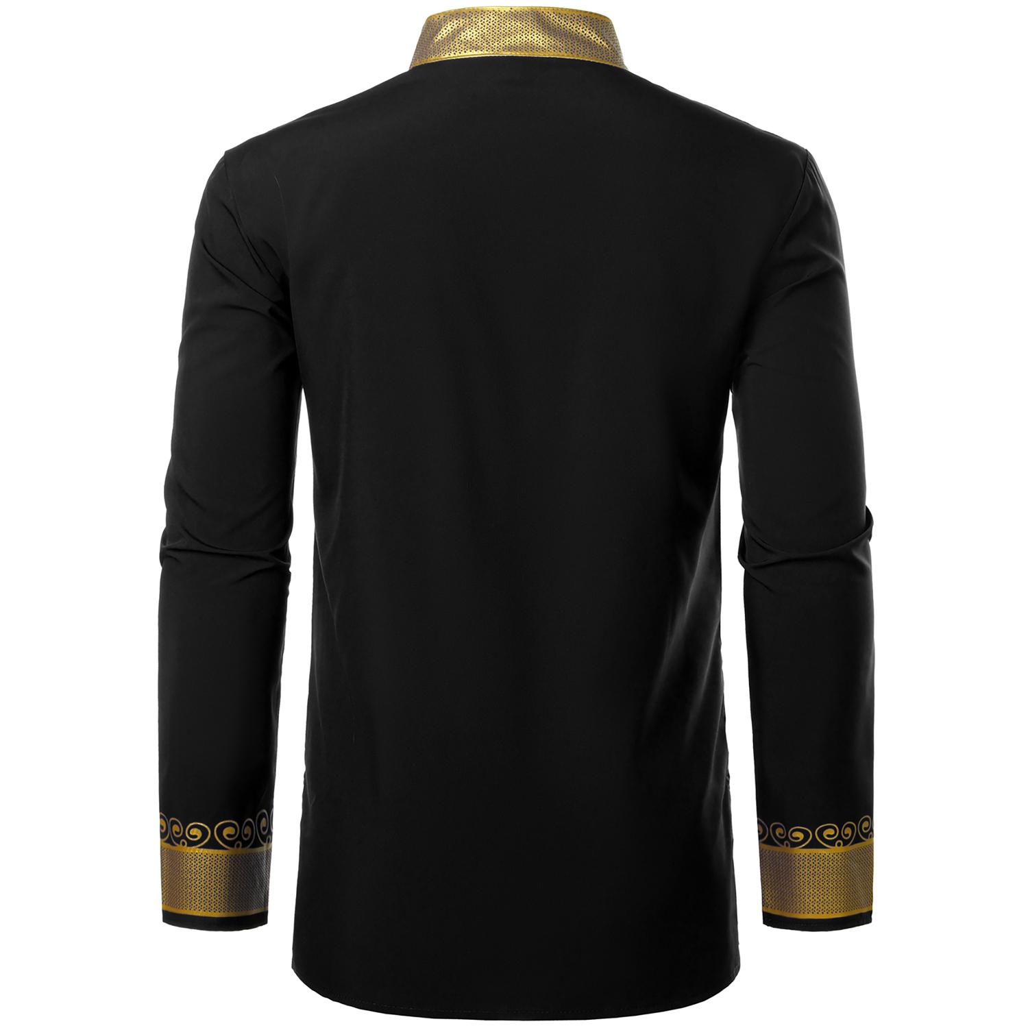 ZEROYAA Men's Africa Stand-up Collar Long Sleeve Dashiki Shiny Pattern Printed Dazzling Shirt Ethnic Elastic fathers day gift for boyfriend father's day shirts memeshirts funny shirts father's dad gifts black people