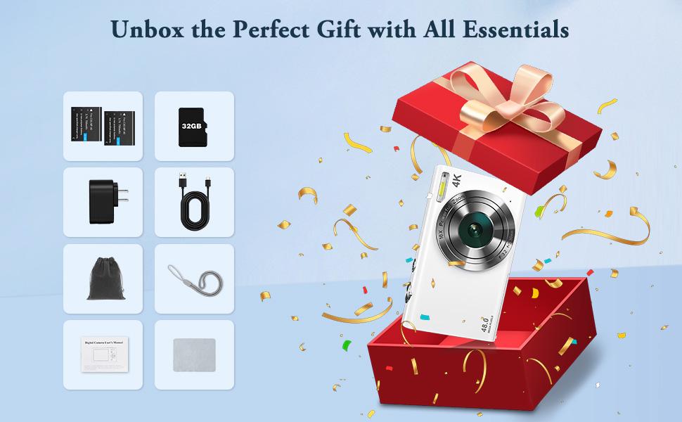 Pocket Digital Camera, 4K Autofocus Vlogging Camera with Flash, 48MP Point and Shoot Digital Camera with 16X Zoom, Anti-Shake, 32GB Card, Portable Compact Camera for Teens Adult Beginner (White)