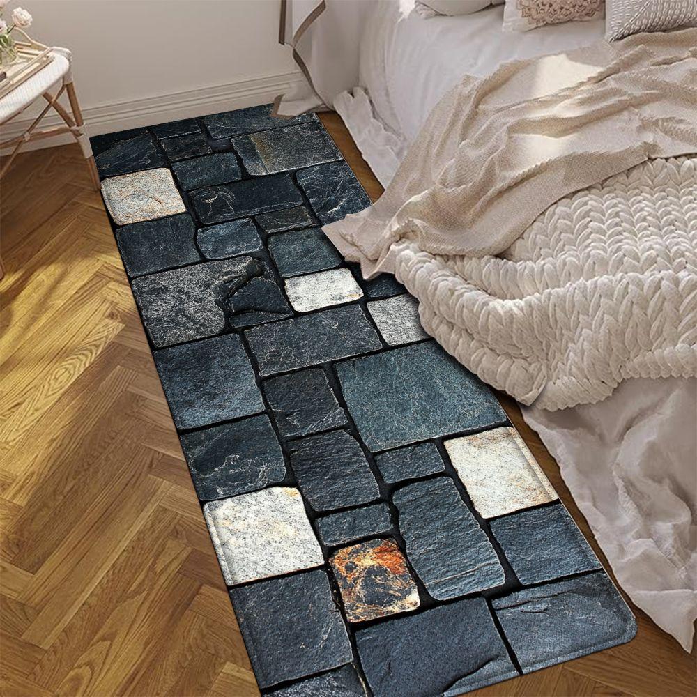 1PC， Black and White Stone Strip Splicing Patterned strip rugs, home décor, bathroom mats, entryway mats, bathroom non-slip mats, indoor entrance rugs, bedroom bedside mats, kitchen mats, hallway rugs, flannel sponge rugs, hallway runner rugs