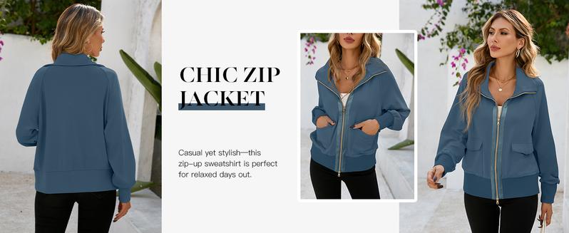 Fisoew Women's Zip up Sweatshirt Collared Neck Long Sleeve Loose Casual Lightweight Jacket with Pockets Fit Breathable puffer jacket winter outfits leather jacket winter trench zip coat Bomber Activewear fur coats for women leather jacket Womenswear Fisoew Women's Zip up Sweatshirt Collared Neck Long Sleeve Loose Casual Lightweight Jacket with Pockets Fit Breathable puffer jacket winter outfits leather jacket winter trench zip coat Bomber Activewear fur coats for women leather jacket Womenswear