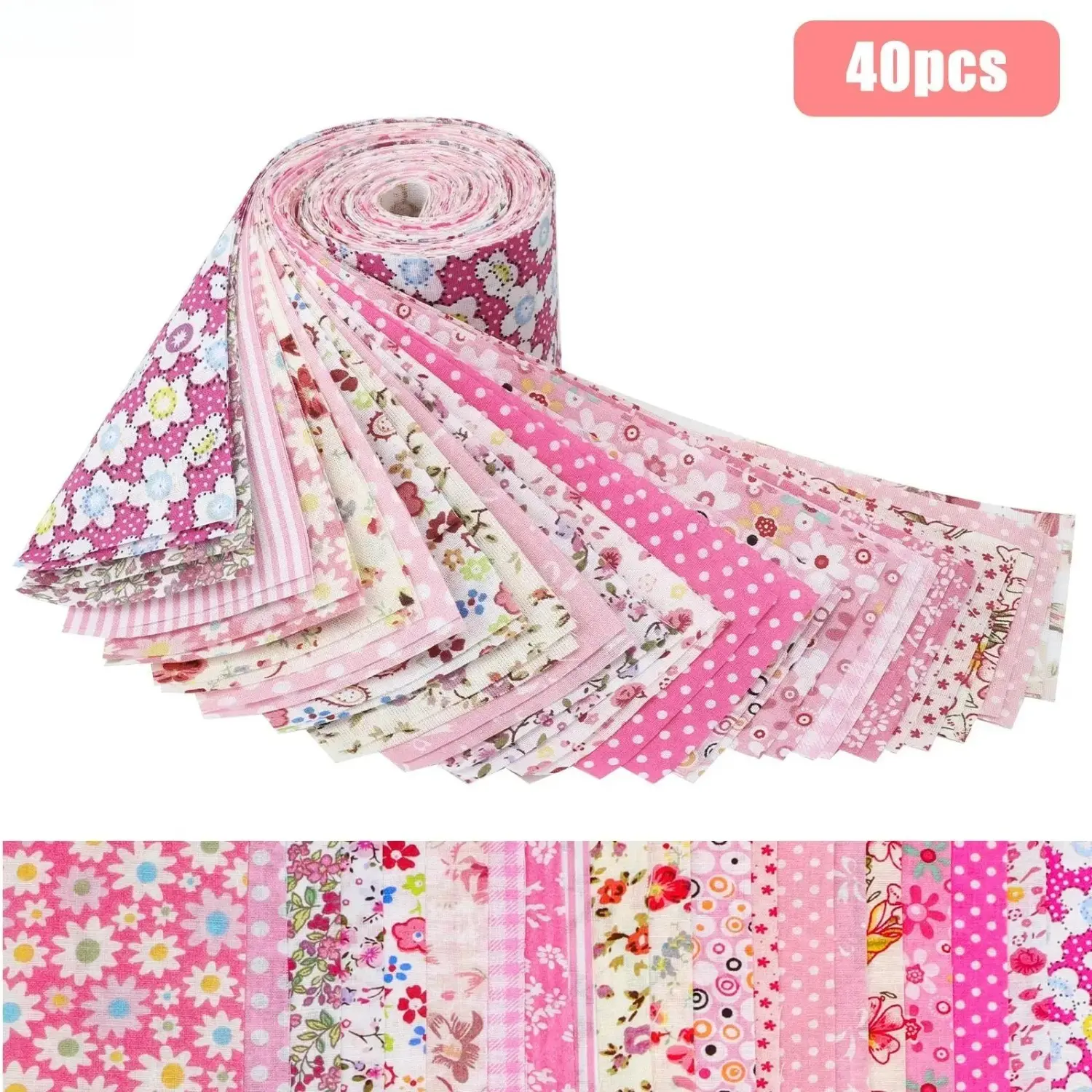 Sohochic 40PCS Precut Fabric Strips for Quilting, 2.5x19.8" Floral Print Cotton Bundle, Scrapbook Patchwork Jelly Rolls, Craft Supplies Christmas Gift