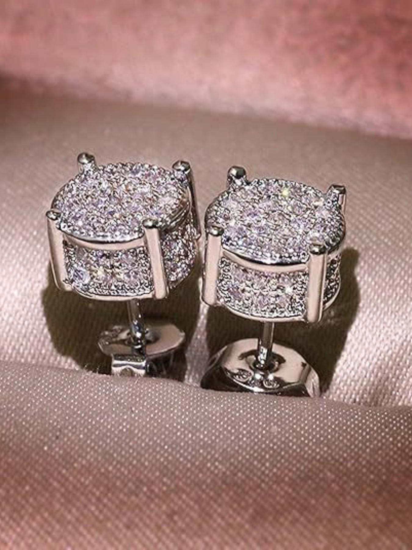 Vintage Rhinestone Hip Hop Earrings Set, Unisex Zirconia Studs, Color-Blocked Electroplated Round Design, Perfect for Daily Parties Holidays