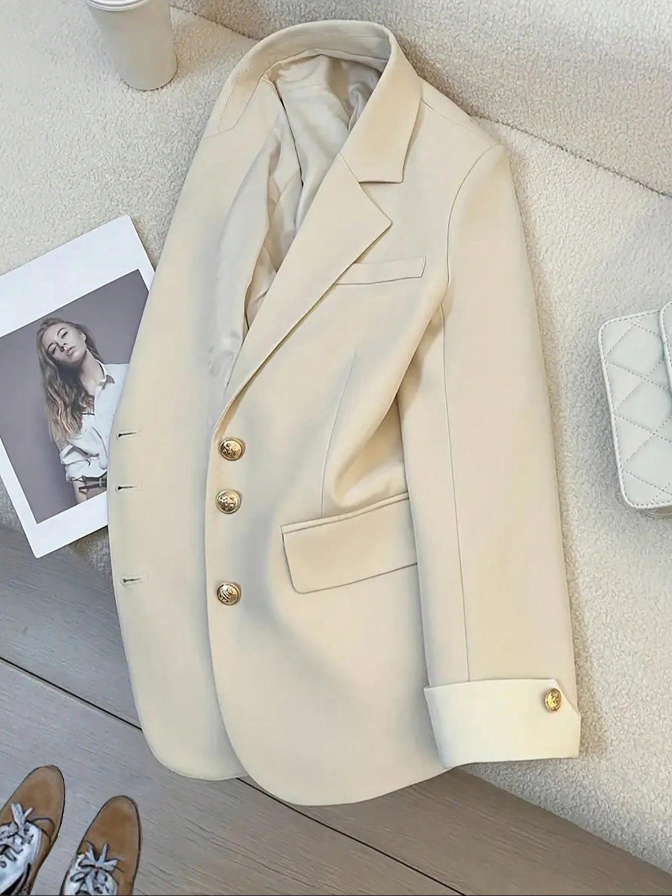 Elegant Women's Solid Color Office Jacket, Daily Commute Workwear, Stylish Ladies' Suit Coat, Fashionable Career Wear