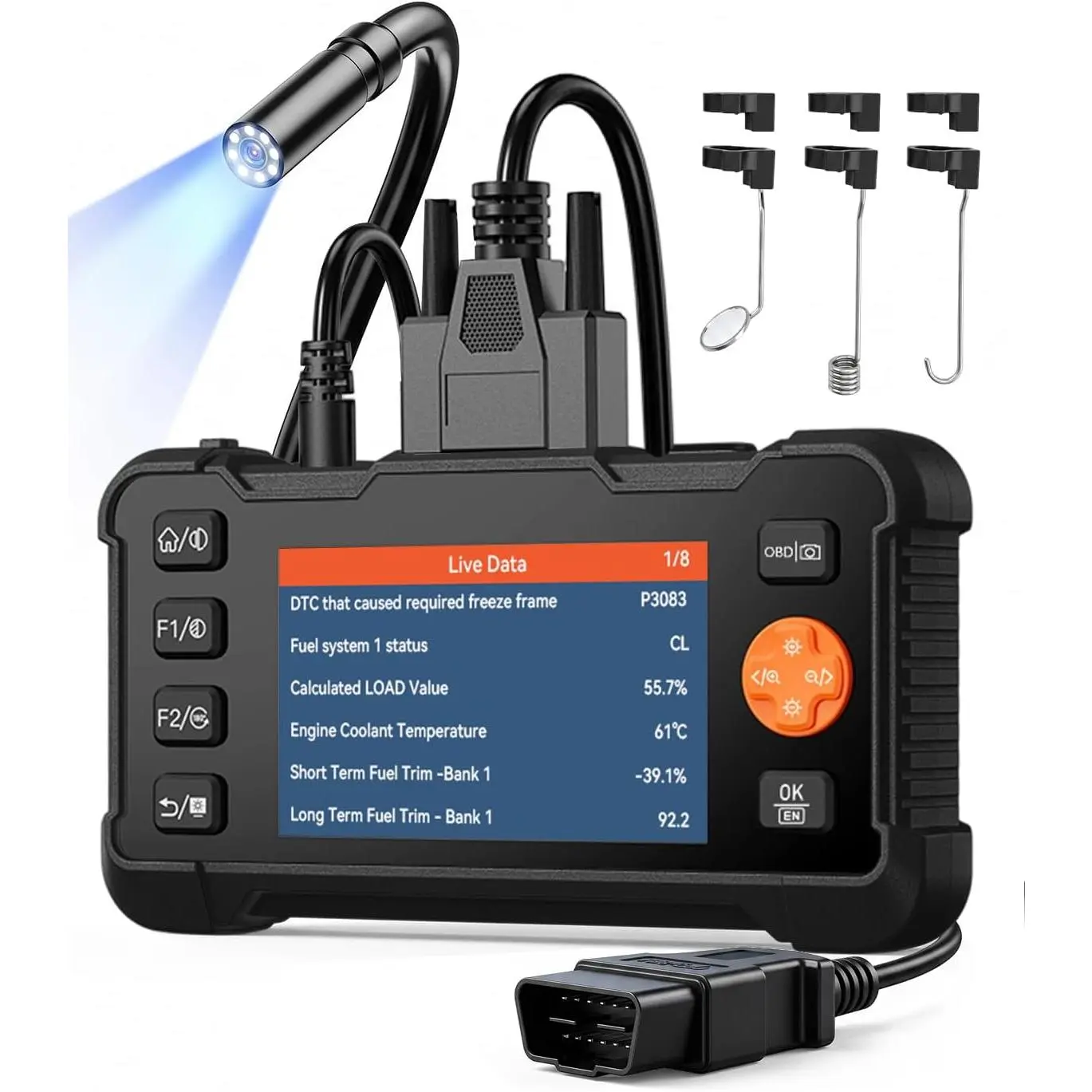 2-in-1  OBD2 Scanner & Endoscope Camera with Light, 1080P