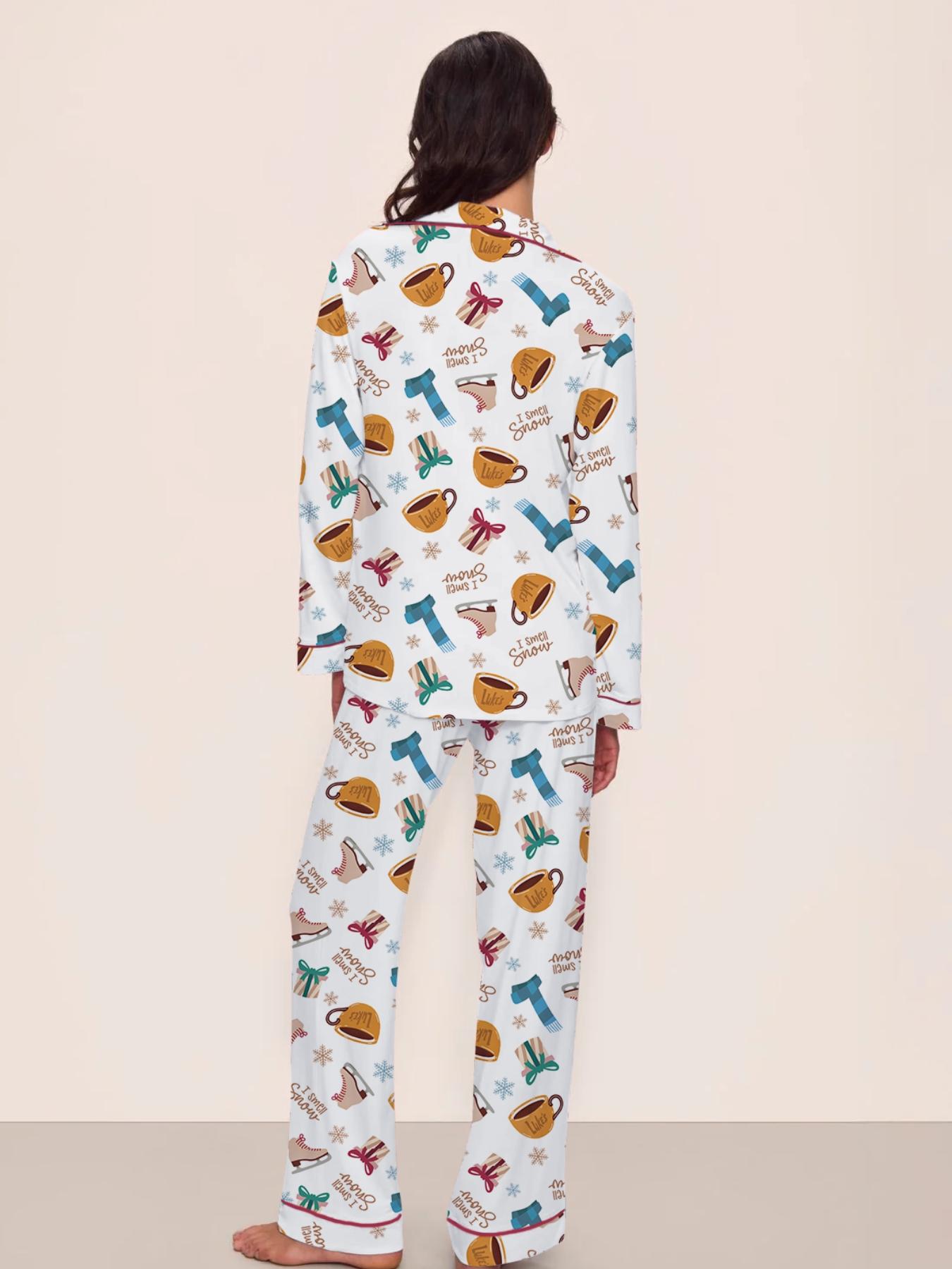 【Christmas Pajamas】Women's Christmas Pajama Set, Cozy Chic Long Sleeve Top & Elastic Waist Pants, Fitted Winter Sleepwear, Perfect Holiday Gift, Loungewear