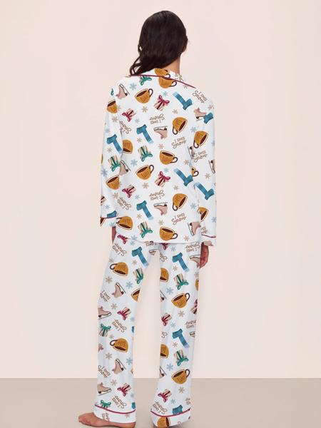 【Christmas Pajamas】Women's Christmas Pajama Set, Cozy Chic Long Sleeve Top & Elastic Waist Pants, Fitted Winter Sleepwear, Perfect Holiday Gift, Loungewear