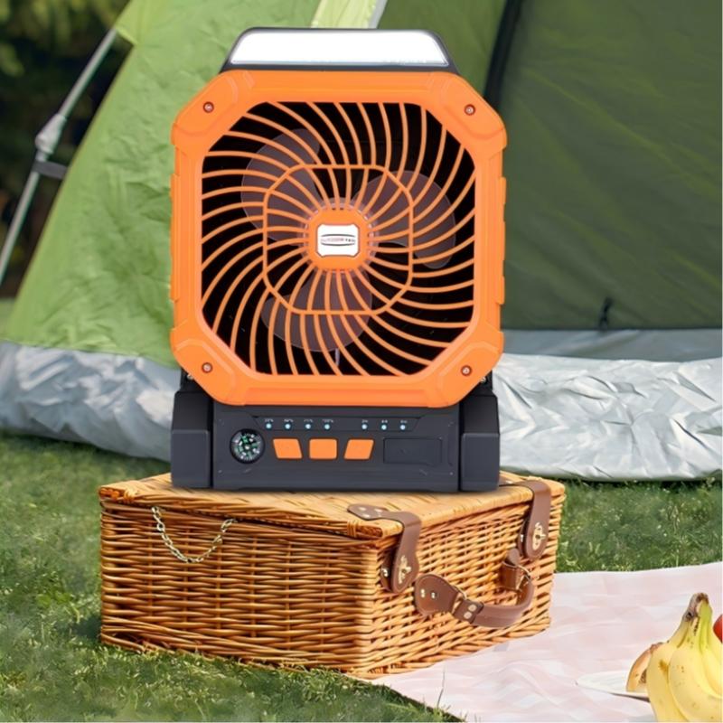 New Solar Powered Outdoor Fan with Solar Panel, Portable USB Charging, 4 Speeds, 3 Light Modes, Ultra Quiet, Timer, Camping Tent Fan