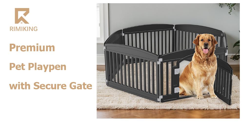 RIMIKING  Pet Playpen with Secure Gate,Flexible Modular Design,Lockable Gate,Non-Slip Base,Durable & Safe, GWL