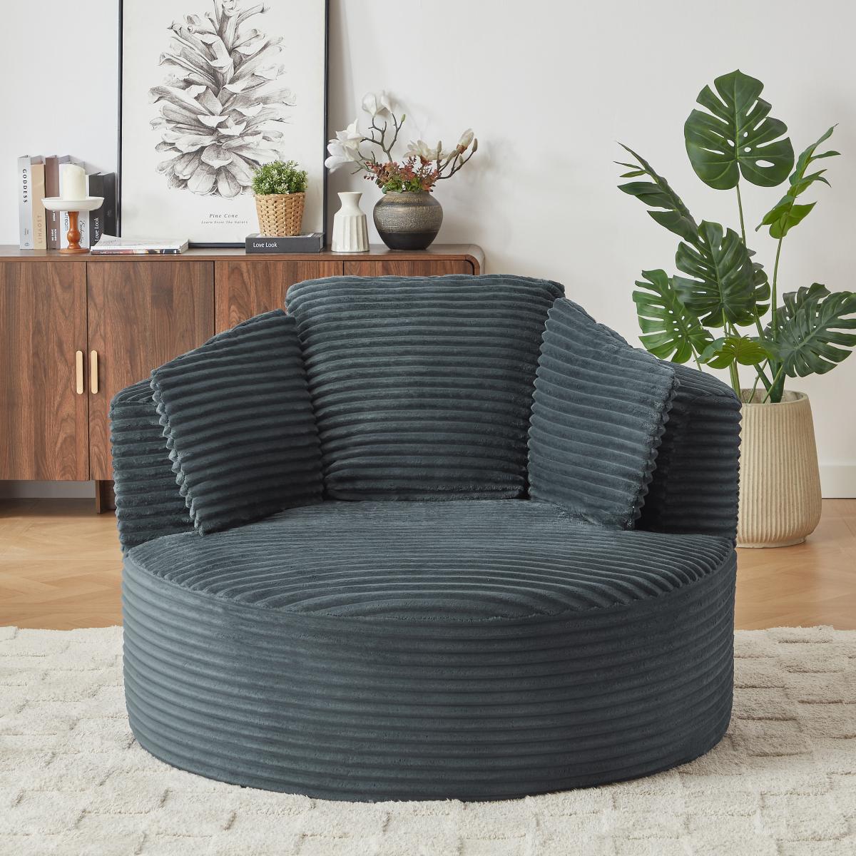 Compressible Corduroy Round Chair with Cushioned Backrest - Modern Comfort Seating for Living Room,Office,Apartment(no swivel)