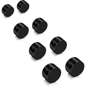 4 Pairs 6-12mm Black Stainless Steel   Gauges Earring Studs for Men Women Non Pierced Earrings
