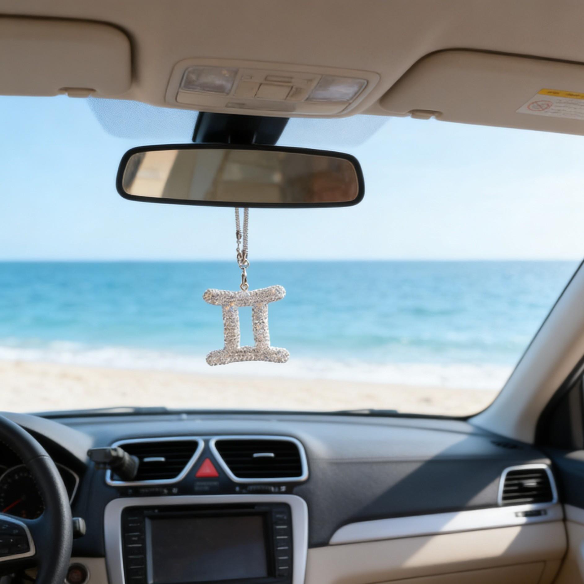 Blingbling Zodiac Car Mirror Charm, Unique Personality Rearview Mirror Pendant, Elegant Girls' Car Accessory, Stylish Dashboard Decoration