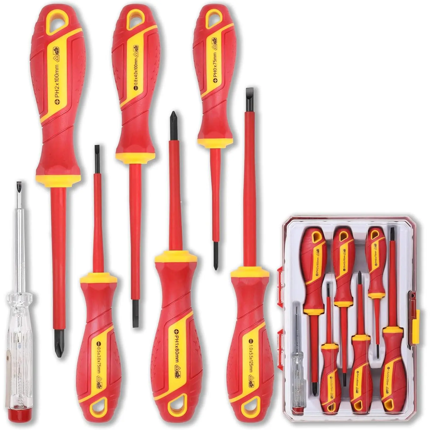 TEMPEST 7 Piece VDE Screwdriver Set, 1000V Safety Kit with Voltage Tester, Ergonomic Anti-Slip Handle for Home Wiring, Outlet Repair & Appliance Fixes