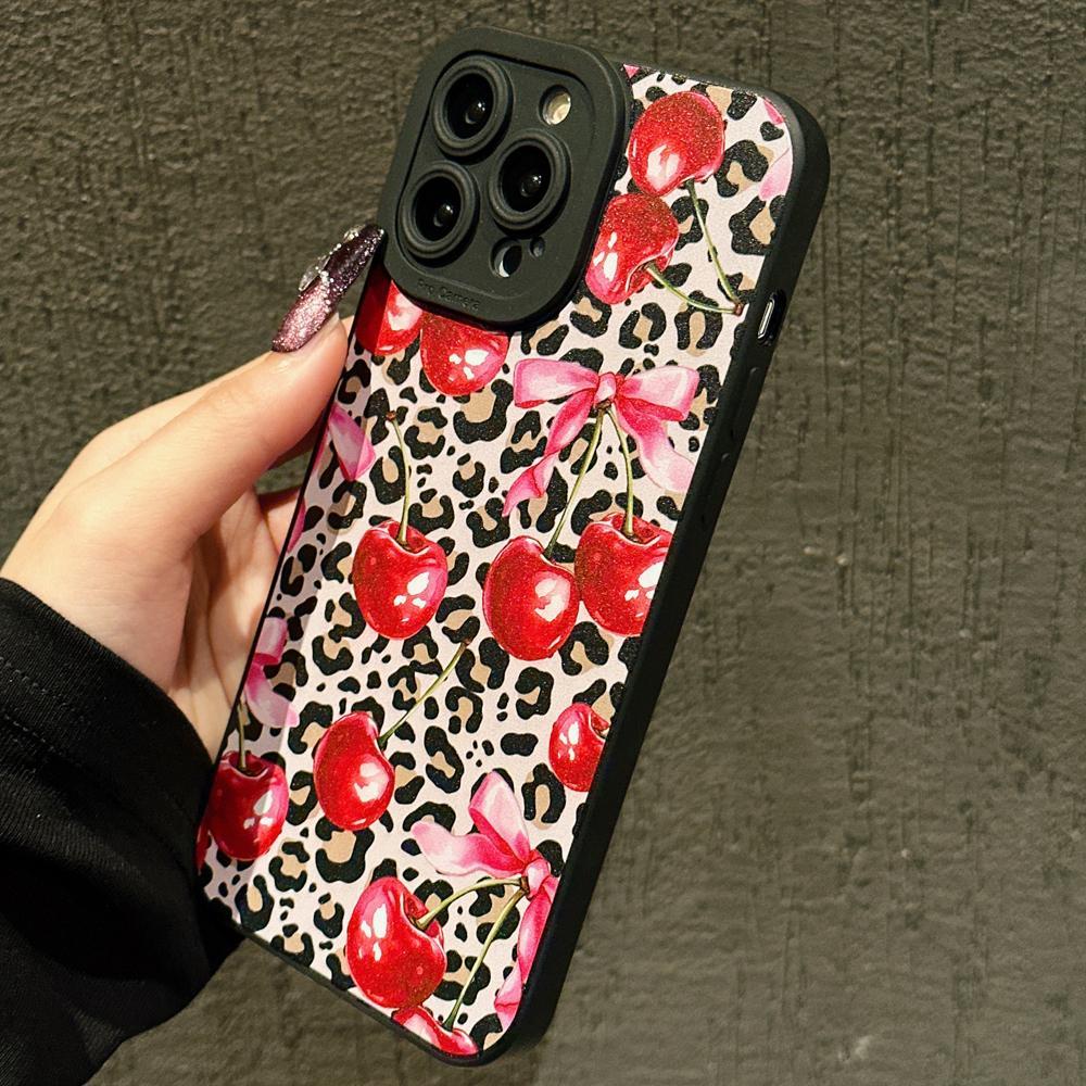 Butterfly Leopard Cherry Pattern Shockproof Durable Phone Case, Cover, Soft Tpu Material, Compatible with iPhone 11/12/13/14/15 Pro Max/16 Pro/17/x/XR/7/8 Plus