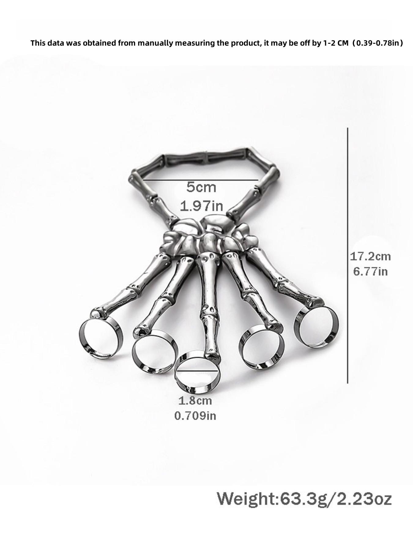 Punk Skeleton Hand Bone Design Bangle, Fashionable Hand Accessories for Women & Men, Adjustable Five Finger Ring Bracelet for Party, Daily Clothing Decor