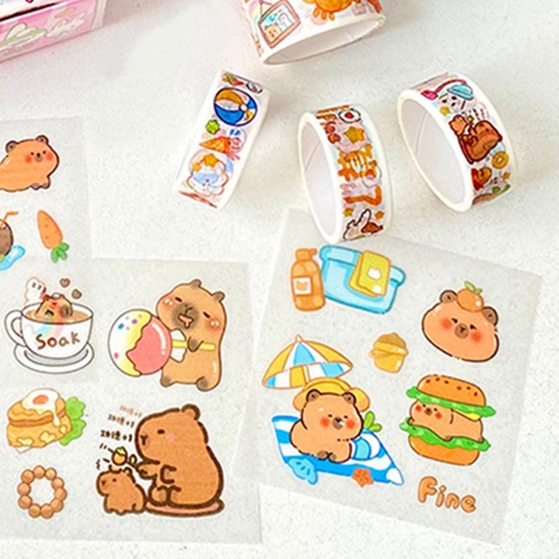 Capybara Themed Stationery Gift Set, 4 rolls of tapes and 4pcs stickers, DIY decorative stickers, suitable for decorating stationery, books, laptops, water bottles, mobile phone cases