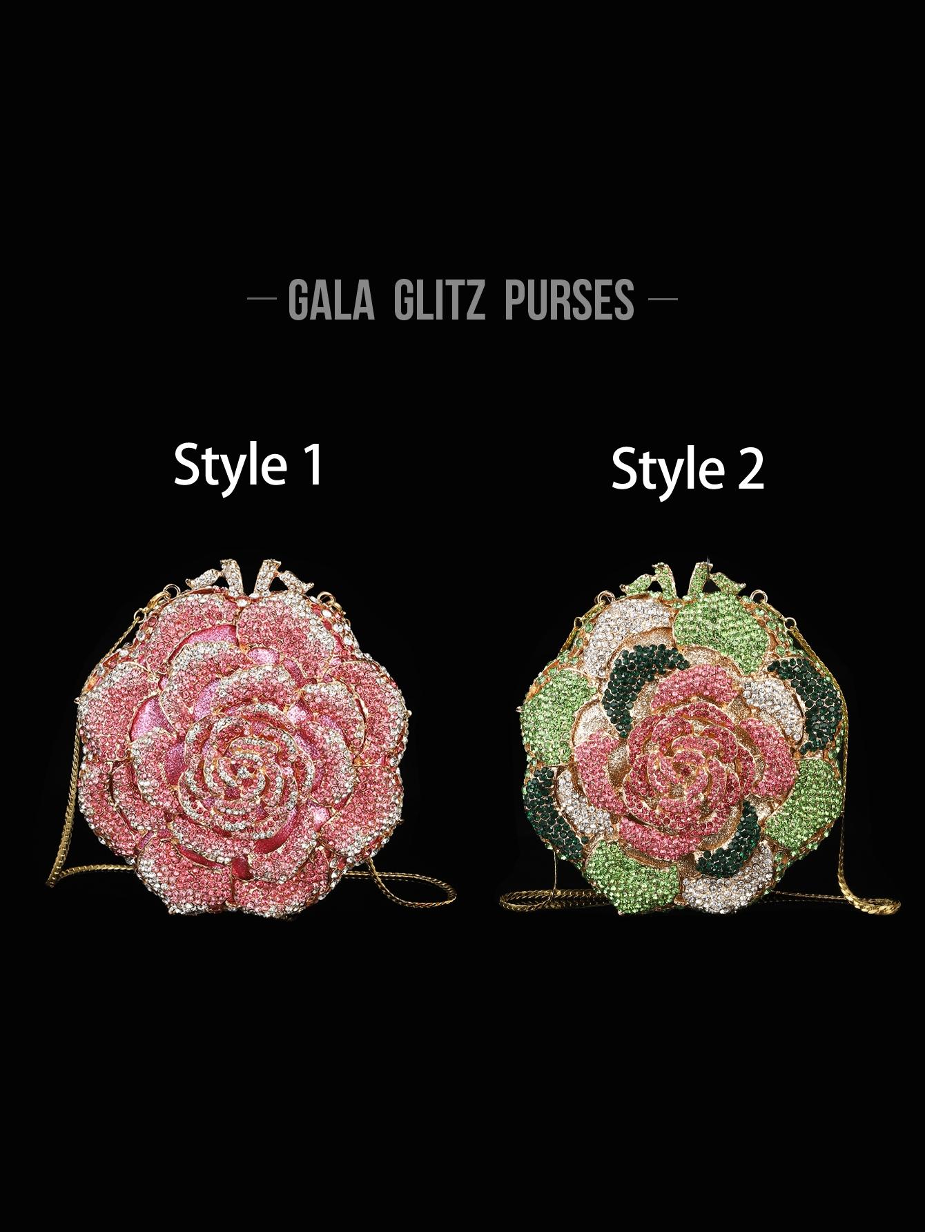 1pc Mini Elegant Clutch Bags Rhinestone Flower Design Evening Purses For Party&Prom,Luxury Metal Crystal Handmade Clutch Bags For Women,Full Diamond Dinner Clutches Novelty/Glitter Handbags For Wedding Bride/Gifts