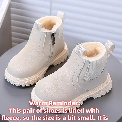 New Winter Ankle Boots for Kids, Fleece Lined, Fuzzy Boots, Side Zipper, Non-Slip Sole, Comfortable Casual Outdoor Shoes, Unisex