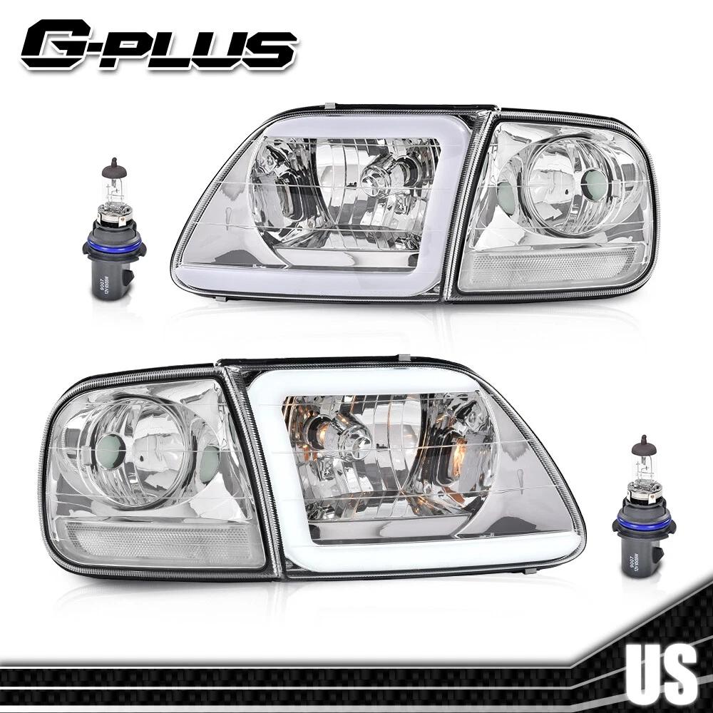 Fit For 1997-2004 Ford F150 C STYLE LED Strip Headlights Headlamps Black/Smoked/Chrome