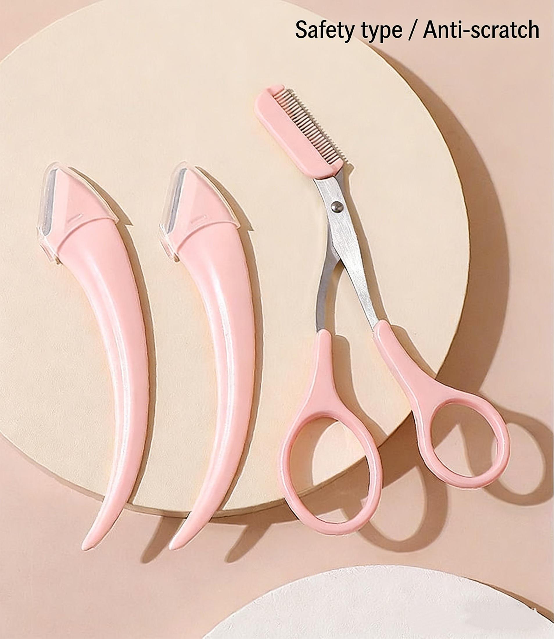 3pcs/lot Hot Selling Eyebrow Razor and Precision Eyebrow Scissors Grooming Kit, Safety Micro-Blade Razor, Stainless Steel Blades, Makeup Tool, Precision Grooming Kit