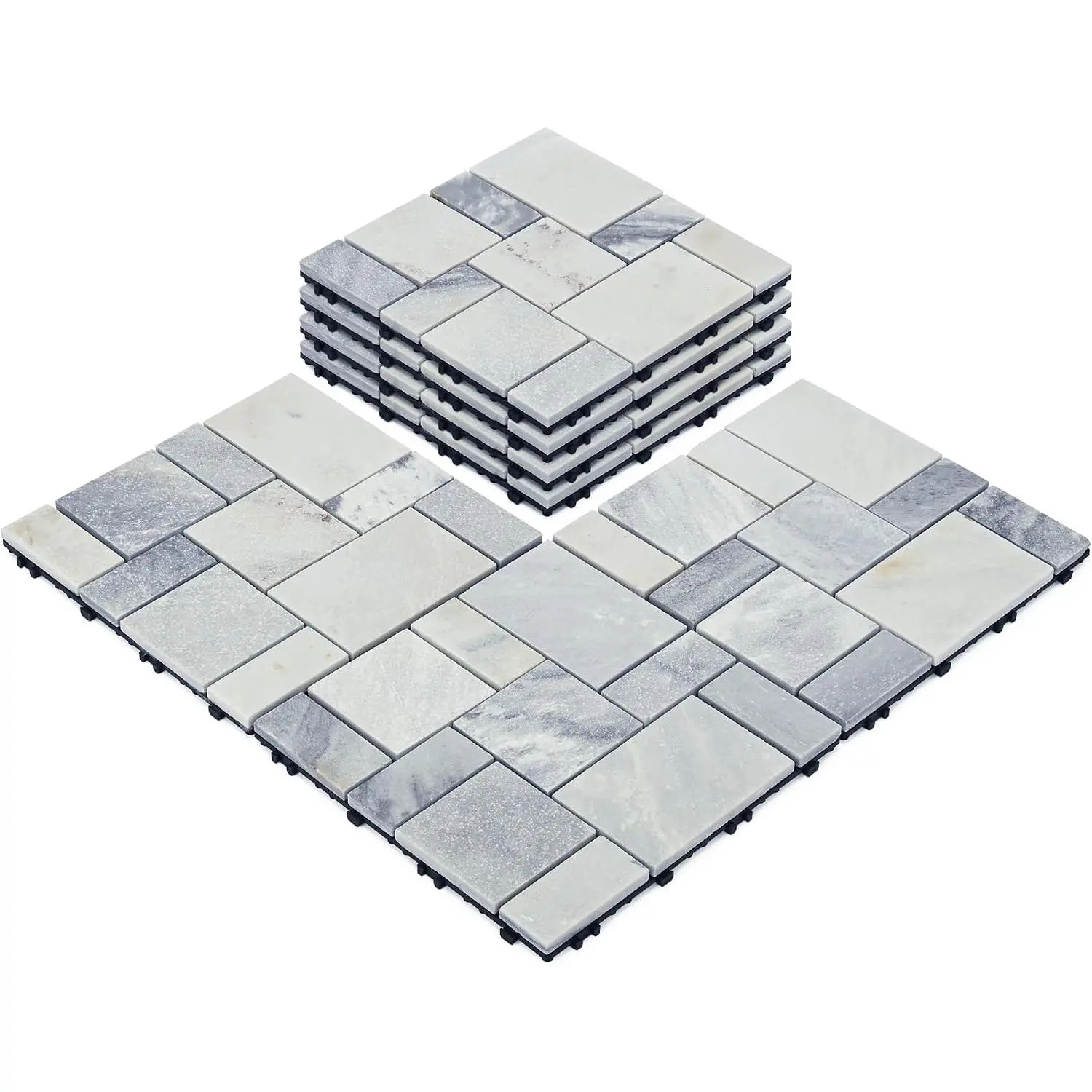 jxgzyy 4PCS Interlocking Deck Tiles, 12"x12" Outdoor Patio Tiles, Waterproof DIY Outdoor Flooring, Natural Marble Floors for Porch, Garden, Pathway, Gray Slate (4 sq. Ft)