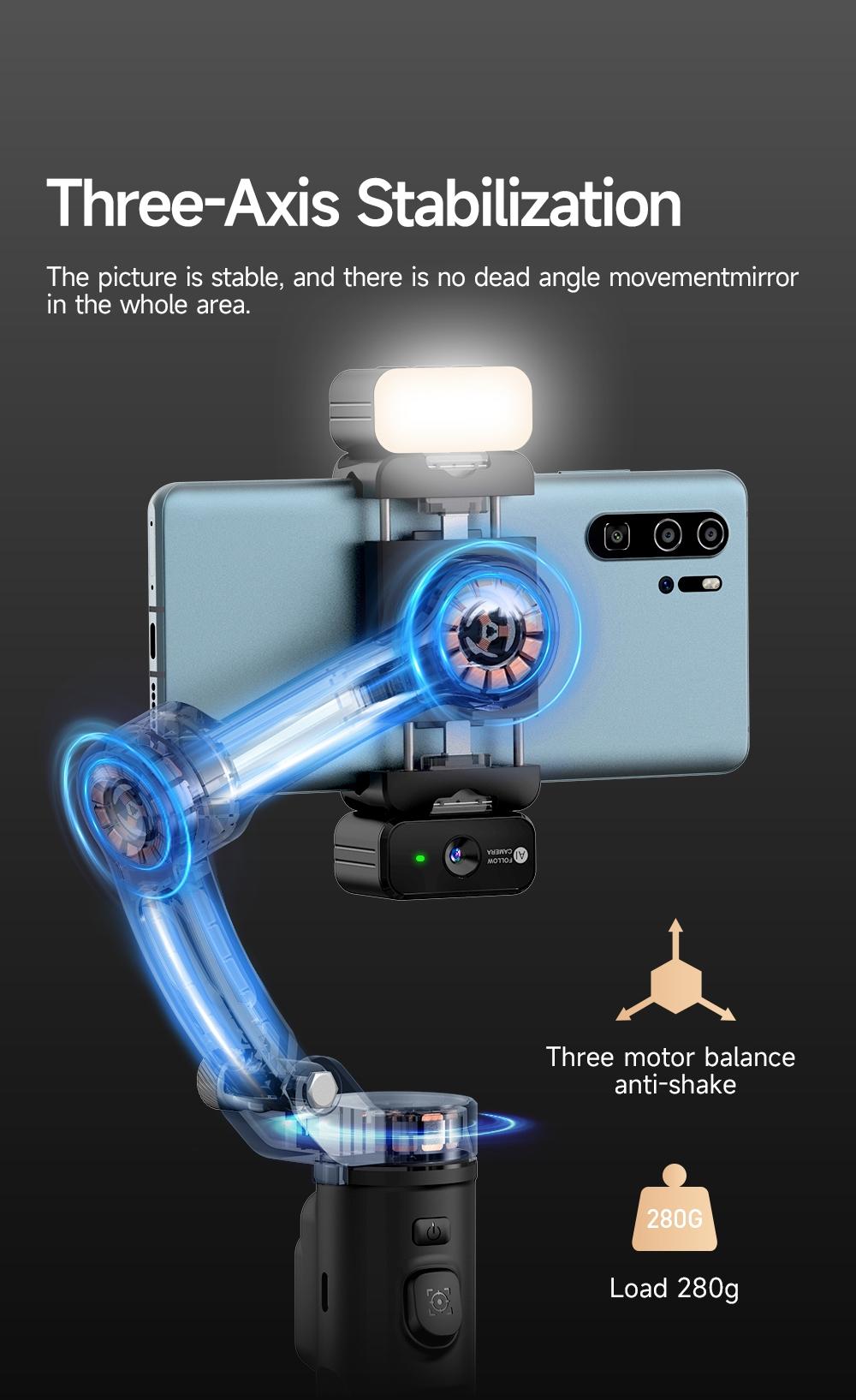 Smart Ai Face Tracking and Wireless Microphone, 3-Axis with 360° Omnidirectional Sound and Noise Reduction, Compatible with iPhone 15/14/13 Pro Max, Samsung, Android, Gopro, Smartphone Vlogging Kit