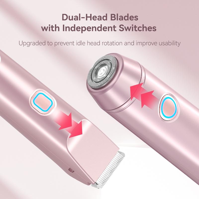 2 in 1 Electric Bikini Trimmer for Women, Dual Head Electric Razor Body Hair Trimmer , Wet/Dry Use Electric Shaver for Bikini Underarm Face Leg Arm Pubic Hair, Christmas Gifts