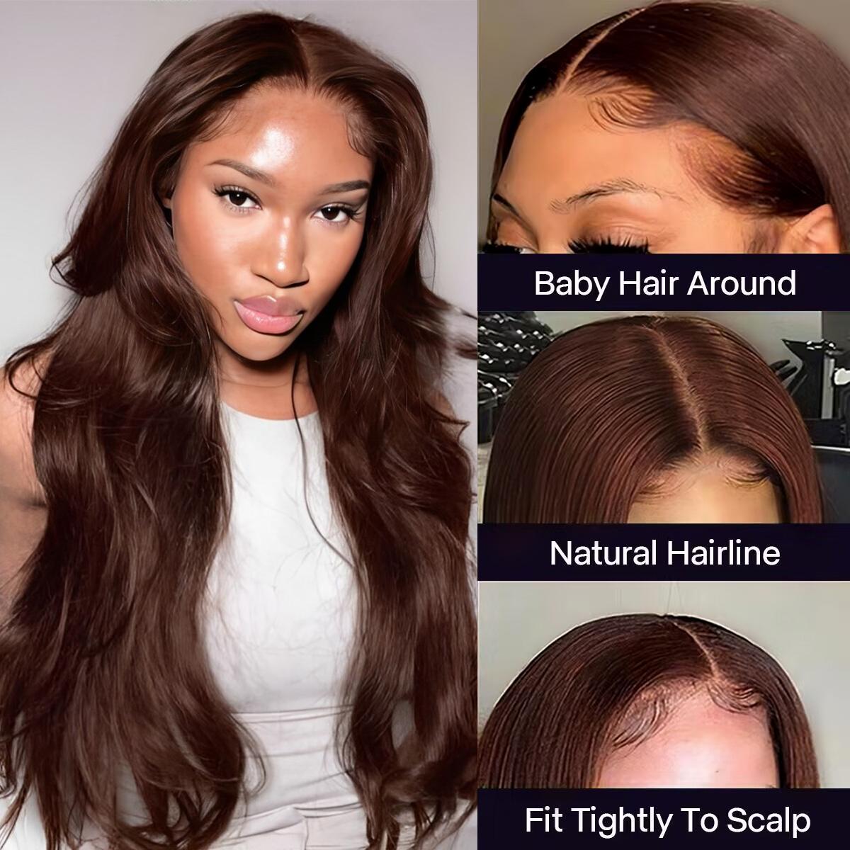 Mscoco Dark Brown Human Hair Wigs 6x5 Chocolate Brown Glueless Lace Wigs Wear And Go Body Wave & Straight Breathable Pre Bleached Knots Stretchy HD Lace Closure Wig