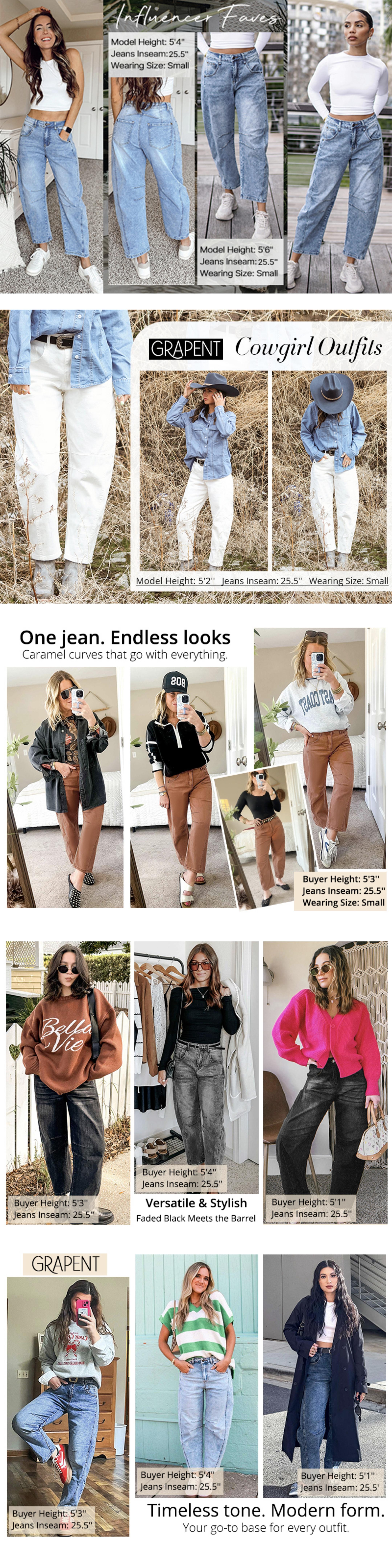 GRAPENT Barrel Jeans for Women Trendy High Waisted Wide Leg Baggy Cropped Relax Fit Stretch Denim Trouser Ankle Pants SpringStatements