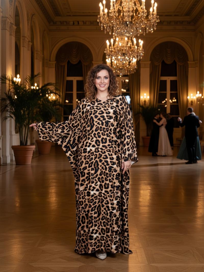Adjustable inner waist tie Leopard Print Lont sleeve Flowing Abaya Maxi Dress Adjustable inner waist tie Leopard Print Lont sleeve Flowing Abaya Maxi Dress