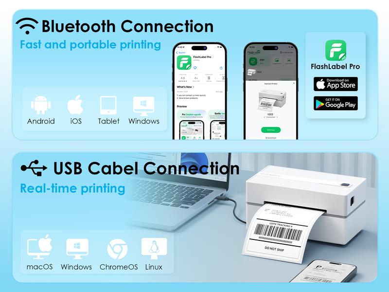 KNAON Thermal Shipping Label Printer BLuetooth Wireless Printer 4x6 for Small Business & Package,Compatible with USPS, Amazon, Shopify, iOS/Android/Windows/Mac