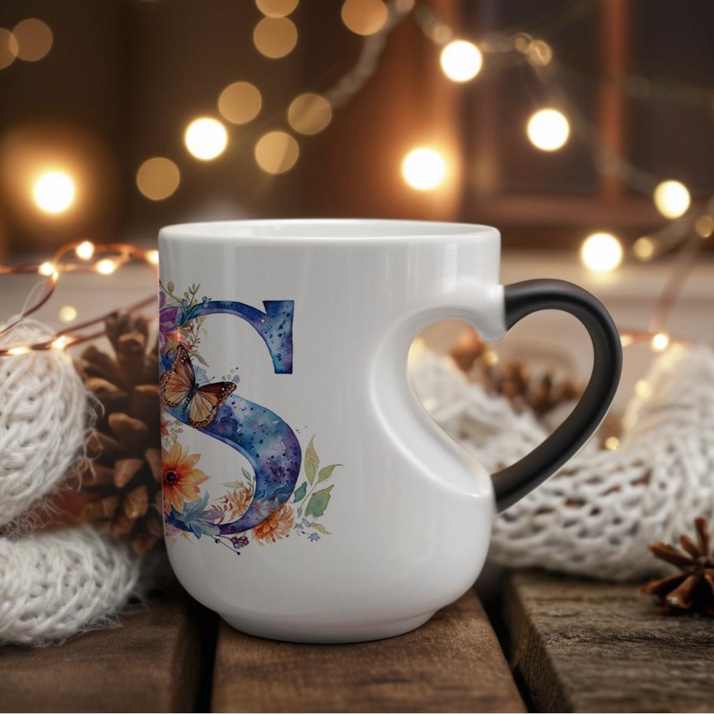 Color-changing ceramic mug, floral watercolor design, suitable for Halloween, Christmas, Valentine's Day, Mother's Day, Father's Day gifts (11 oz/330 ml)