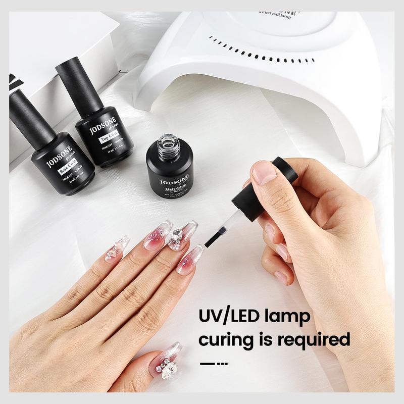JODSONE 15ml Nail Glue Gel for Nail Tips Long Lasting Extension Glue for Clear Nail Tips Base Coat Top Coat All Need Lamp Cured