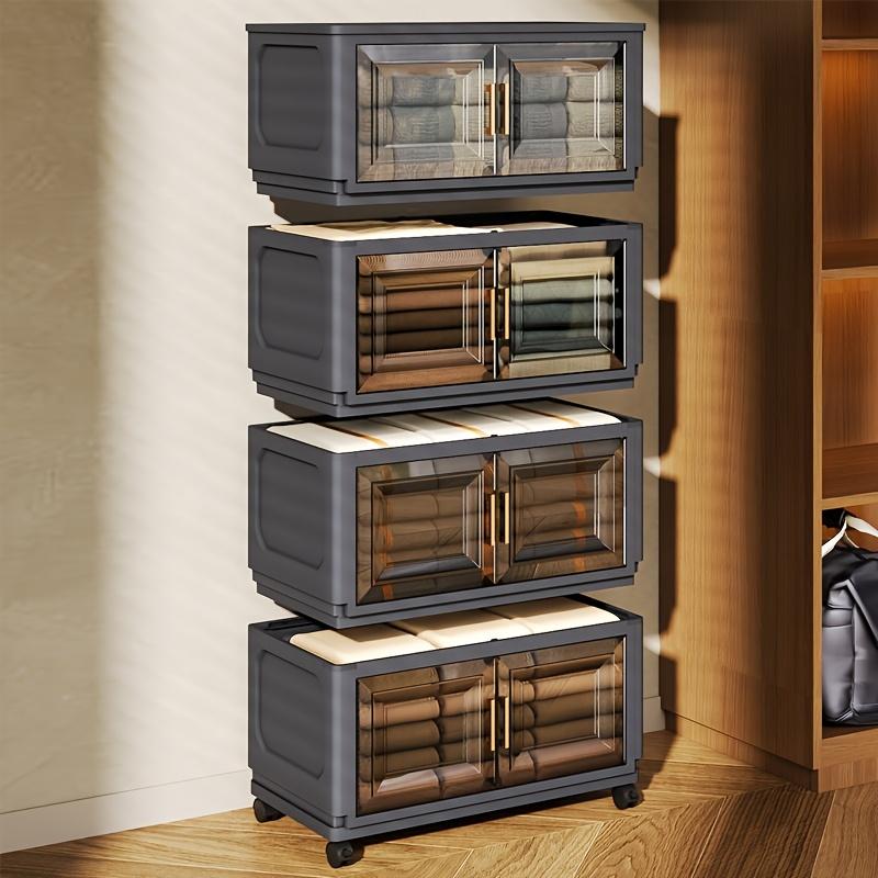 A five-tier (42.72 inches) entryway Plastic storage cabinet, Multi Layer Cabinet, featuring a large capacity with 3/4/5-tier shelving, a magnetic door design paired with silent universal wheels, making it a movable entryway storage cabinet