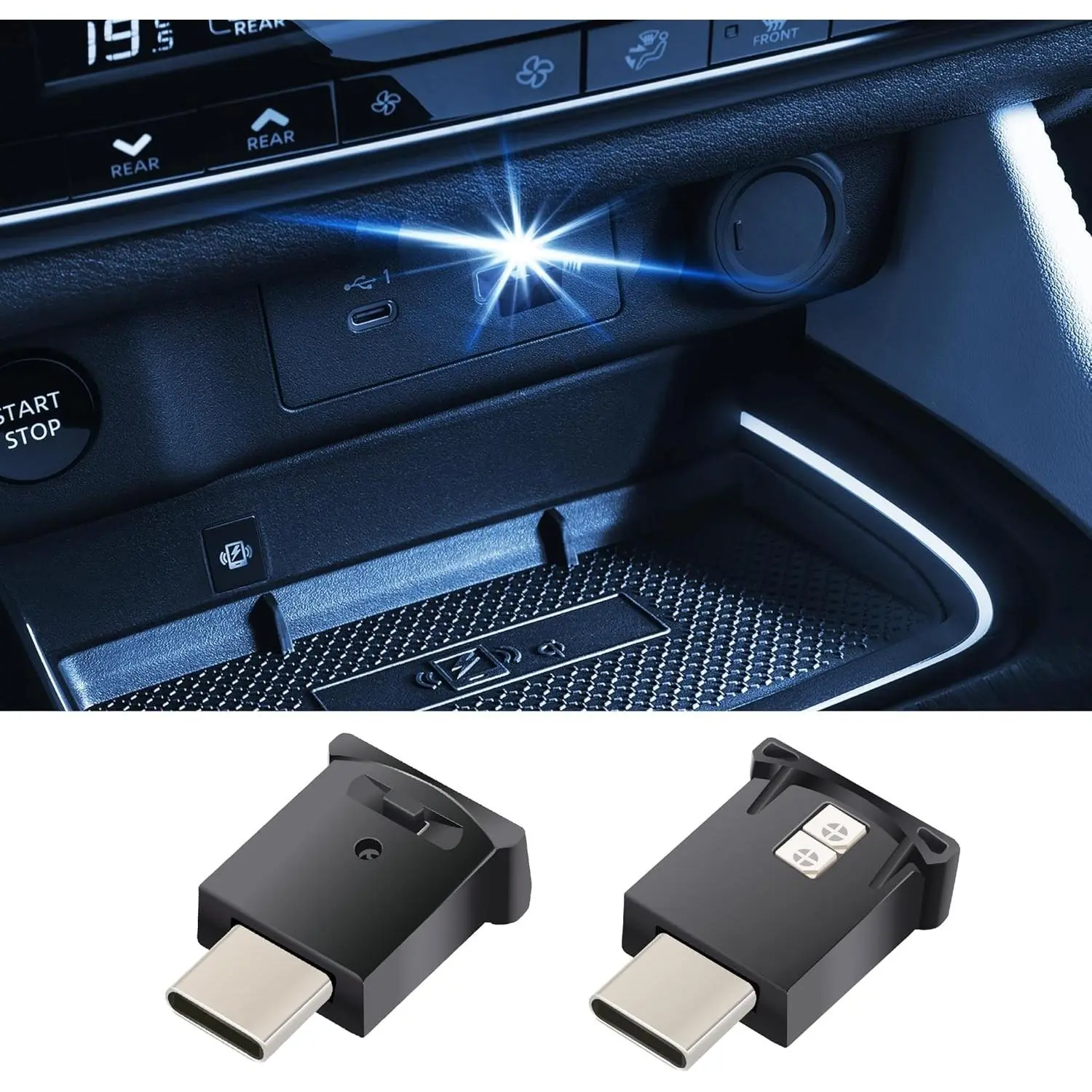 Mini USB LED Light - DC 5V Intelligent Interior Atmosphere Lamp, Plug-in, Adjustable Brightness, for Car, Laptop Keyboard, Home Office (Type C)Gift
