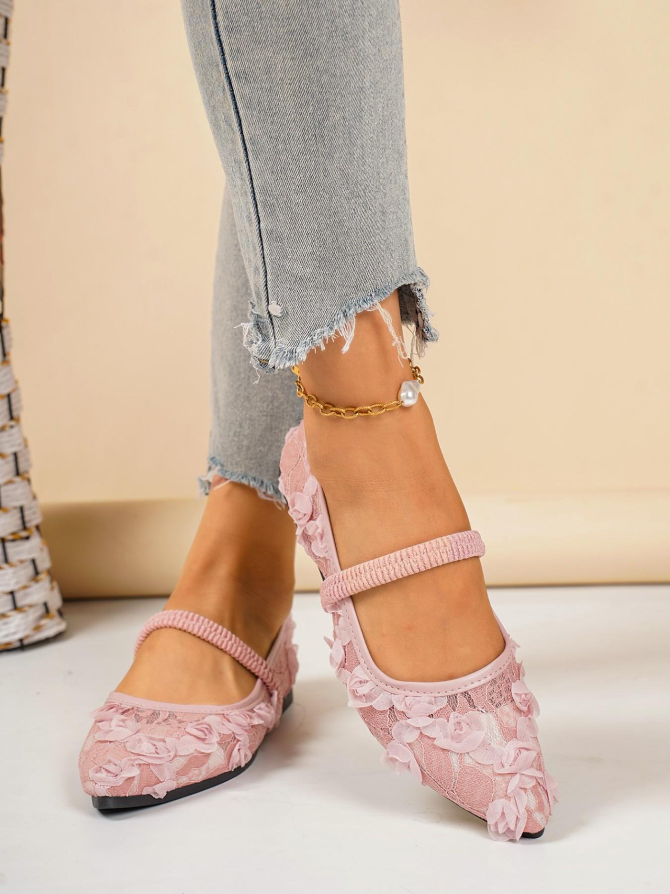 Women's Ballet Flat Shoes, Bowknot Decoration, Floral Embroidery, Breathable Mesh Upper, Square Toe, Summer Mary Jane Shoes