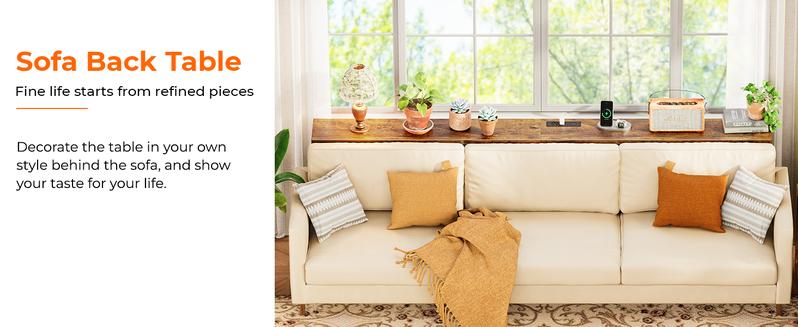 SUPERJARE Long Couch Table with Outlet, Sofa Table with Charging Station, Narrow Hallway Entryway Table, Behind Couch Table, for Living Room
