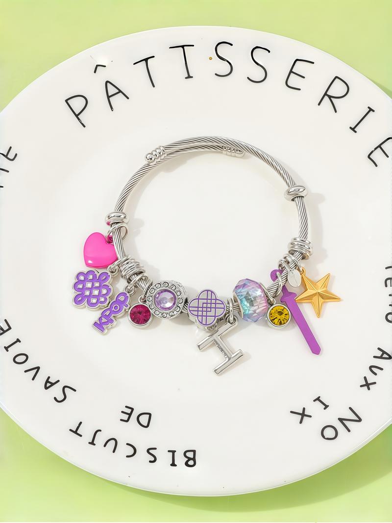 New Style K-POP: Demon Hunter Group Bracelet for Women, Cartoon Diamond-Inlaid Pendant Open Stainless Steel Bangle Jewelry, "K-POP Demon Hunters" Same Style, Charm Bracelets
