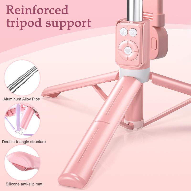 6-in-1 Selfie Tripod w/Dual Fill Lights & Wireless Remote | Portable Adjustable Phone Stand | Detachable 360° Compact Travel Tripod