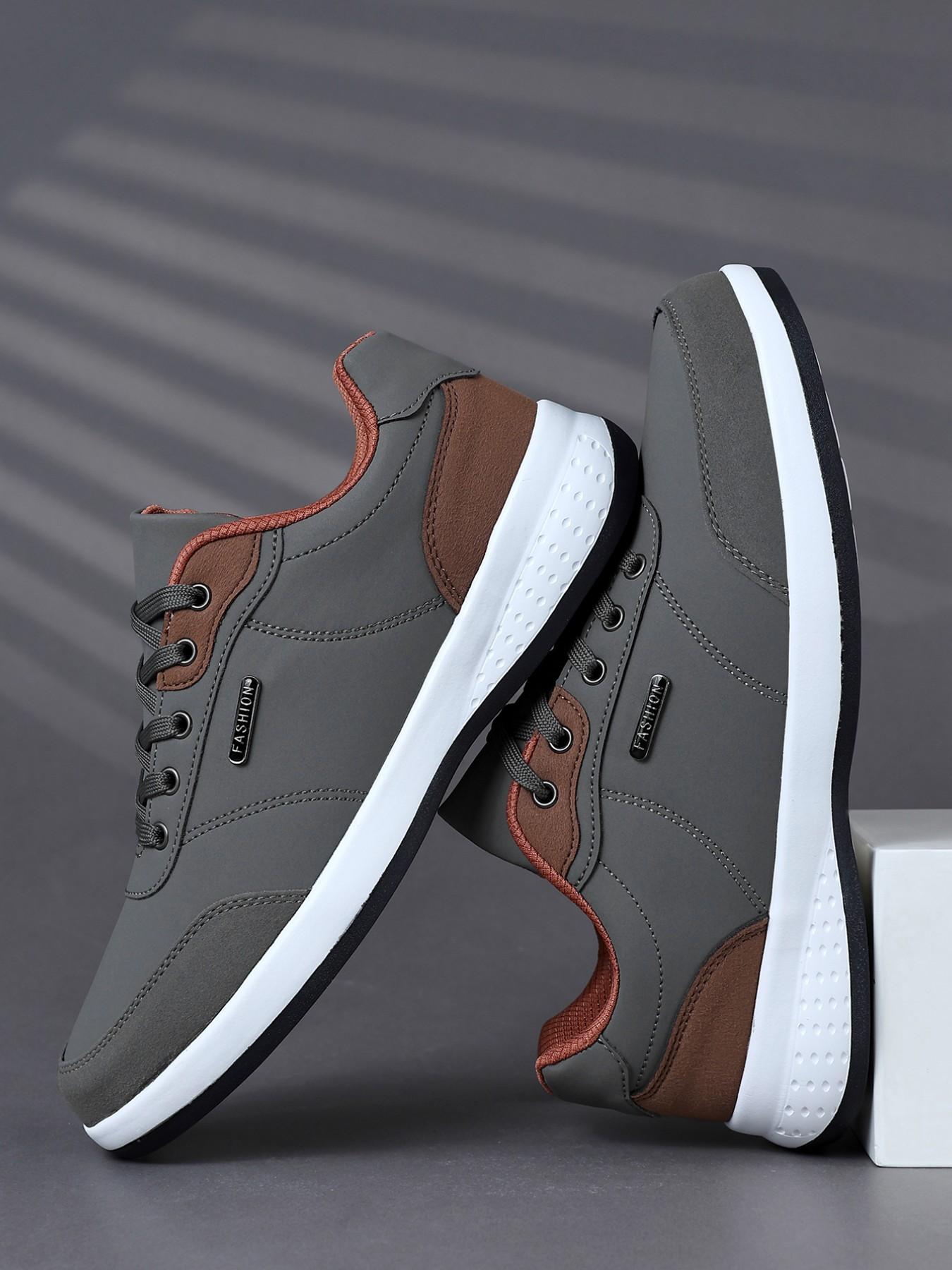Men's Athletic Shoes, Breathable PU Leather, Colorblock Design, Eva Sole, Casual Style, All-Season Sneakers, Anti-Slip & Shock-Absorbing, Versatile Colorblock Sneakers