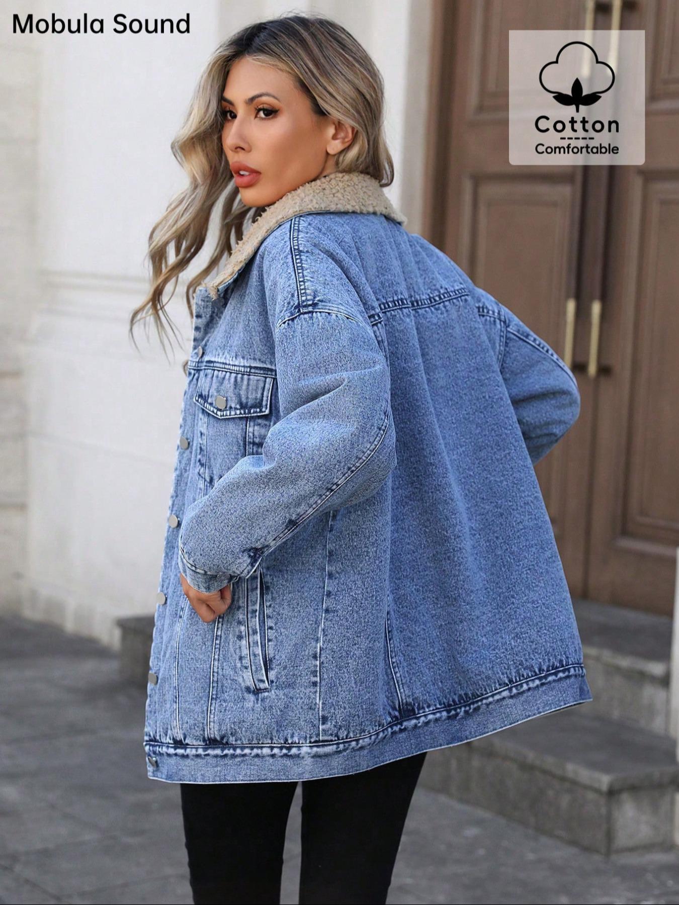 Women's New Fleece Lined Denim Jacket, Trendy Fashion Washed Jean Coat, Casual Comfortable Fit, Zipper Fly, Fall & Winter Wear, Zip Front Jacket