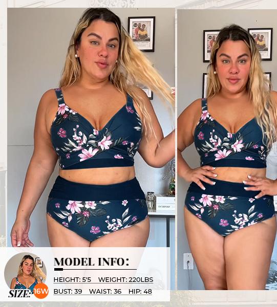 Yonique Women's Plus Size High Waisted Bikini - Two Piece Swimsuit Tummy Control Bathing Suit Twist Swimwear