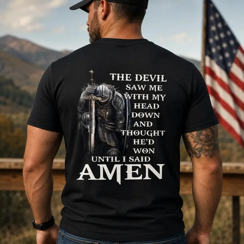 Men's Devil Thought He'd Won Christian Graphic T-Shirt - Casual Short-Sleeve Cotton Crew Neck Top, Round Neck, Tops, Christian Verse, Graphic Print