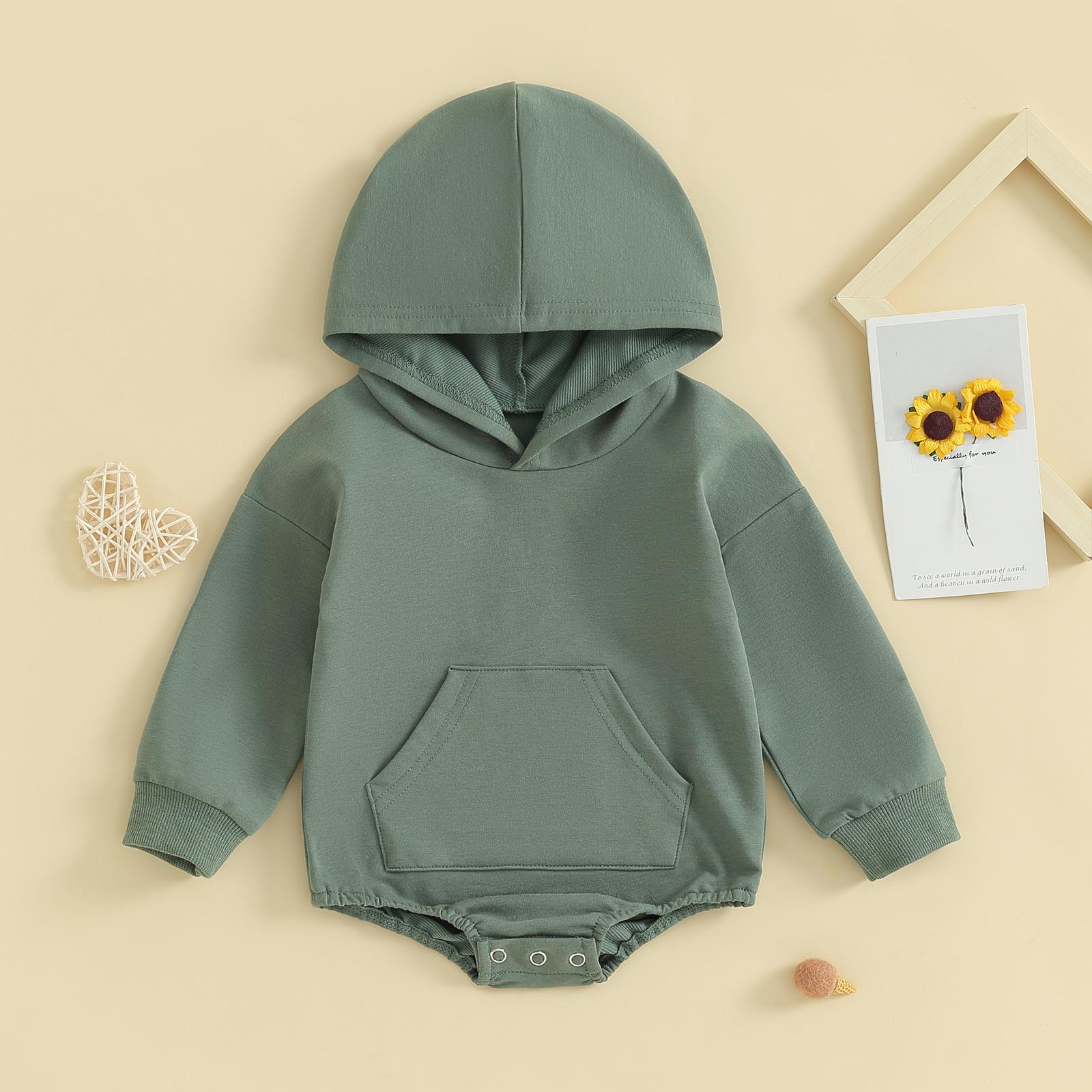 Baby Onesie Newborn Boy Girl Hooded Romper Long Sleeve Front Pocket Solid Color Bodysuit Infant Spring Fall Romper Toddler Outfit Cute, Newborn Baby Stuff
