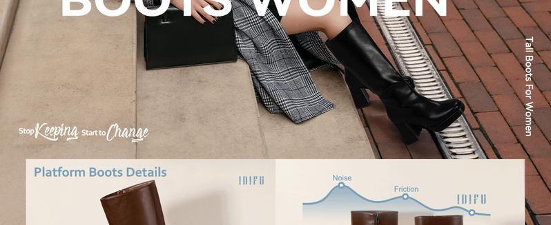 IDIFU Women's Square Toe Knee-High Boots, Soft Comfortable Chunky heel Booties for Winter, Elegant Walking Shoes Girl, Female Black Platform Footwear